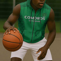 Custom Comoros Football Sleeveless Zip Hoodie Go Champions Green Les Coelacantes - Wonder Print Shop