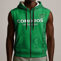Custom Comoros Football Sleeveless Zip Hoodie Go Champions Green Les Coelacantes - Wonder Print Shop