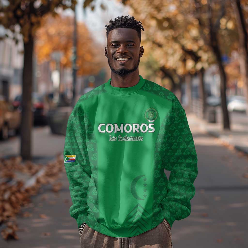 Custom Comoros Football Sweatshirt Go Champions Green Les Coelacantes - Wonder Print Shop