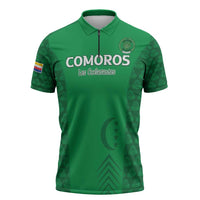 Custom Comoros Football Zipper Polo Shirt Go Champions Green Les Coelacantes - Wonder Print Shop