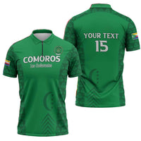 Custom Comoros Football Zipper Polo Shirt Go Champions Green Les Coelacantes - Wonder Print Shop