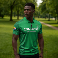 Custom Comoros Football Zipper Polo Shirt Go Champions Green Les Coelacantes - Wonder Print Shop