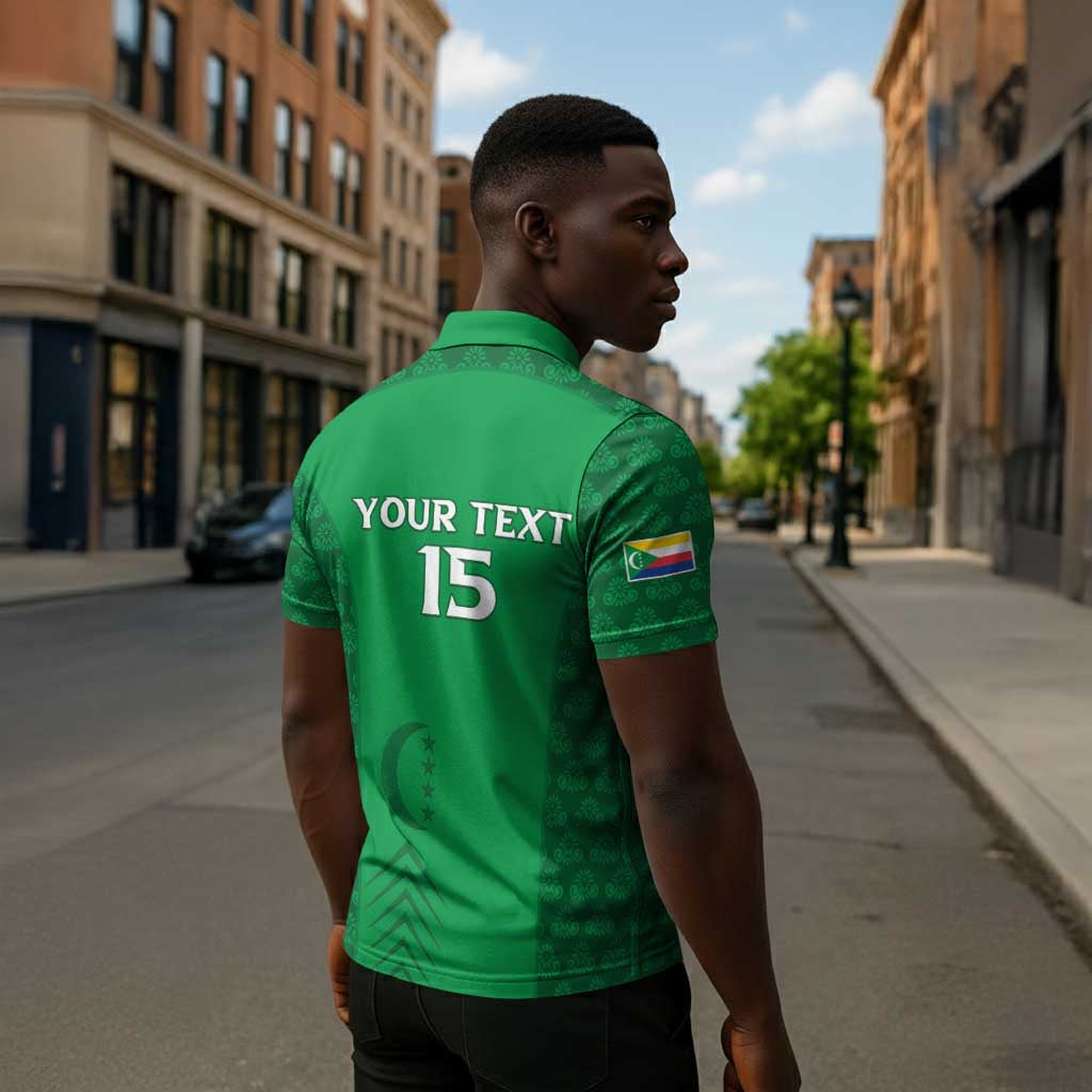Custom Comoros Football Zipper Polo Shirt Go Champions Green Les Coelacantes - Wonder Print Shop