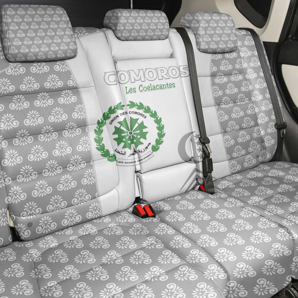 Comoros Football Back Car Seat Cover Go Champions White Les Coelacantes - Wonder Print Shop