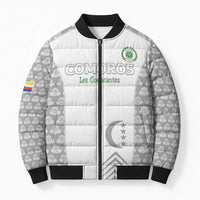 Custom Comoros Football Bomber Puffer Jacket Go Champions White Les Coelacantes - Wonder Print Shop