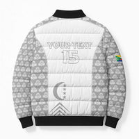 Custom Comoros Football Bomber Puffer Jacket Go Champions White Les Coelacantes - Wonder Print Shop