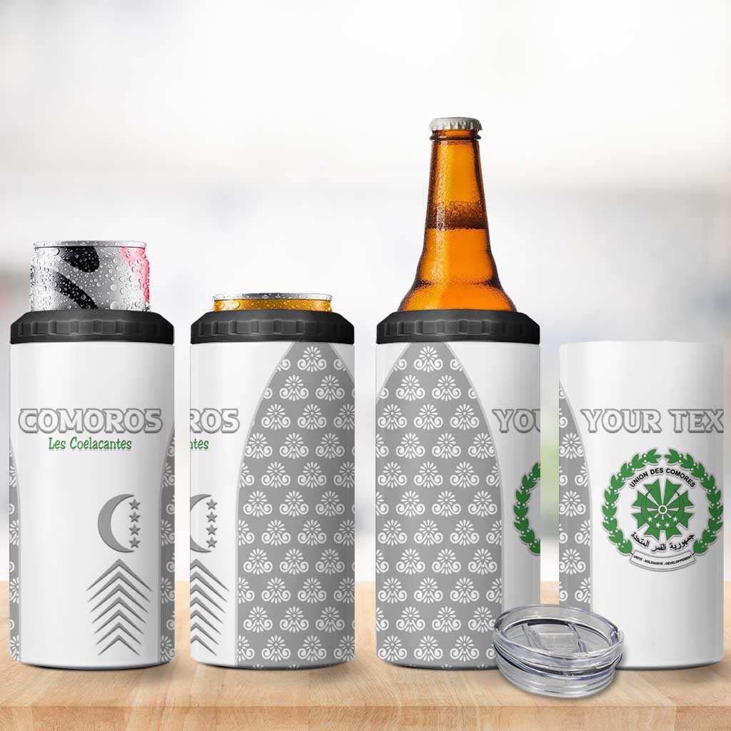 Custom Comoros Football 4 in 1 Can Cooler Tumbler Go Champions White Les Coelacantes - Wonder Print Shop