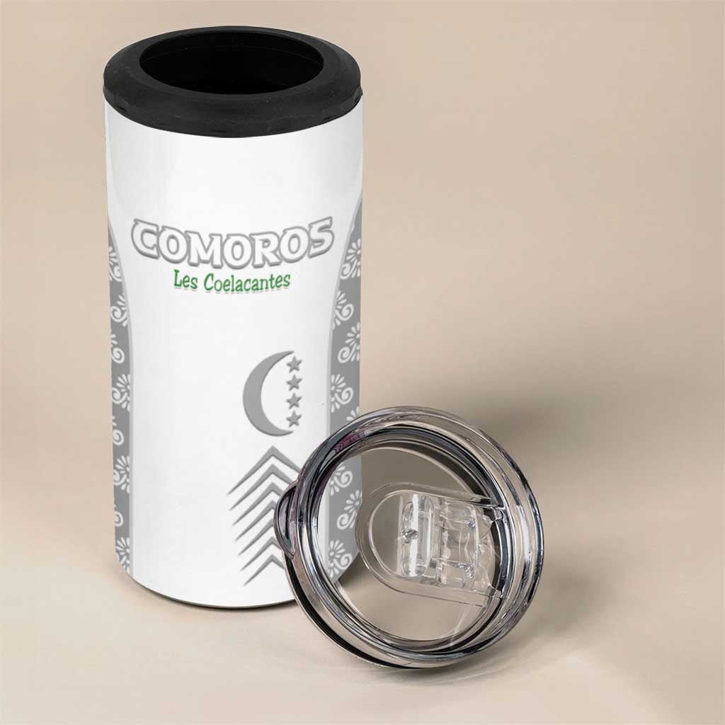 Custom Comoros Football 4 in 1 Can Cooler Tumbler Go Champions White Les Coelacantes - Wonder Print Shop