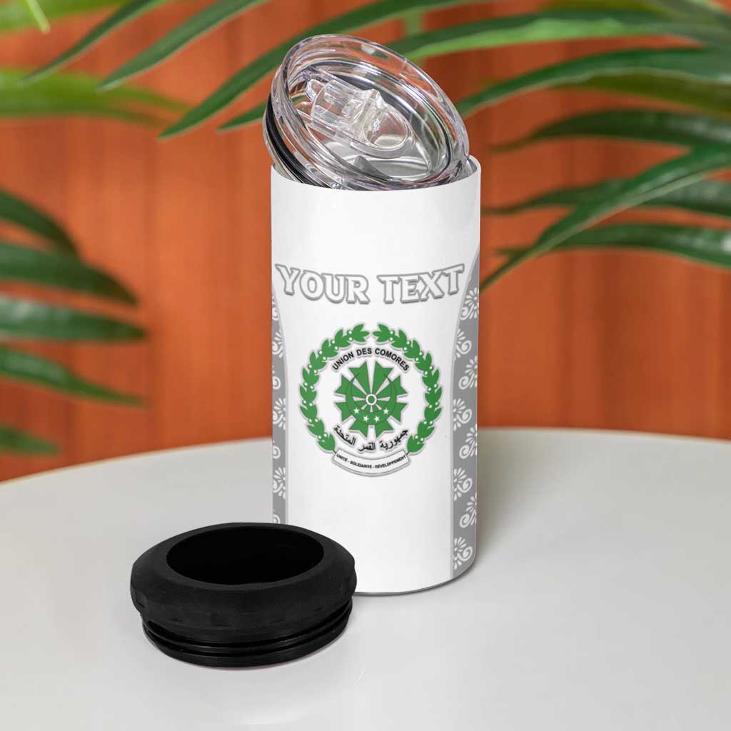 Custom Comoros Football 4 in 1 Can Cooler Tumbler Go Champions White Les Coelacantes - Wonder Print Shop