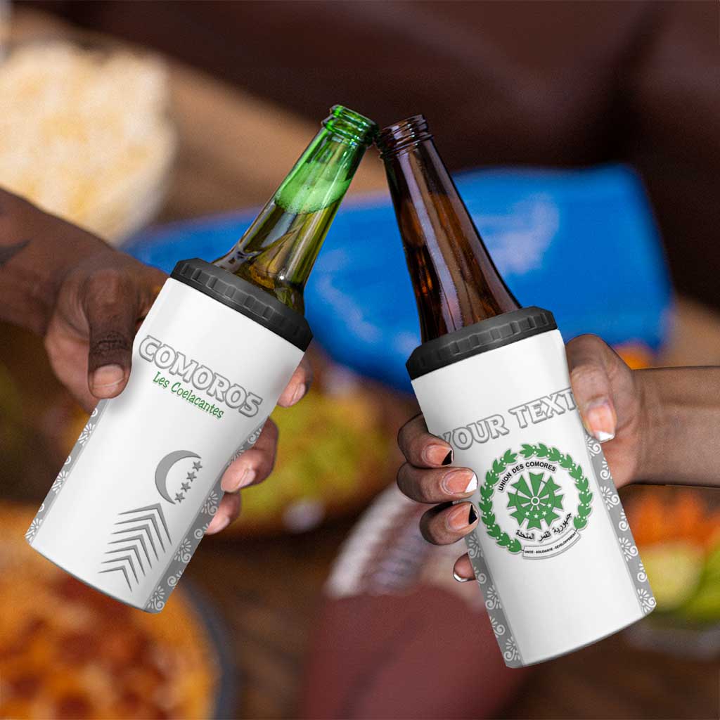 Custom Comoros Football 4 in 1 Can Cooler Tumbler Go Champions White Les Coelacantes - Wonder Print Shop