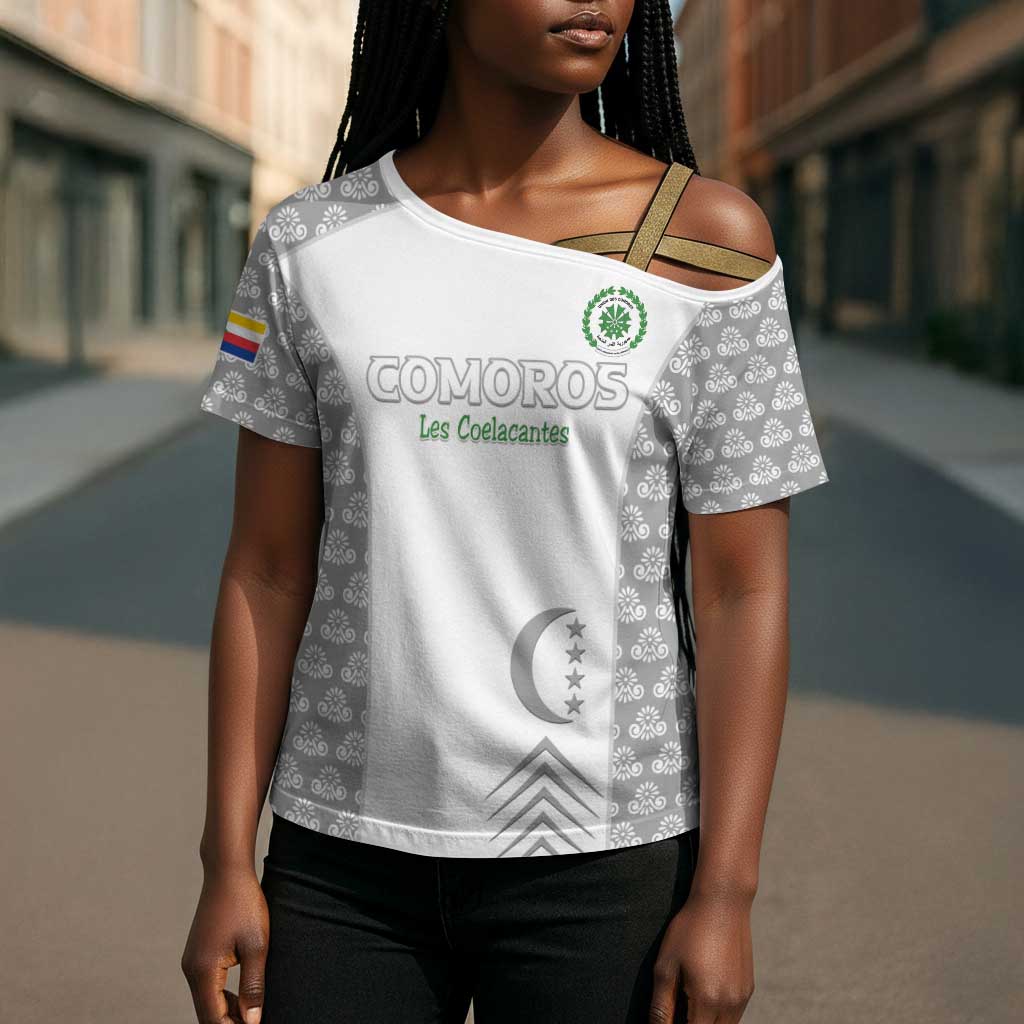 Custom Comoros Football Cross Shoulder Shirt Go Champions White Les Coelacantes - Wonder Print Shop
