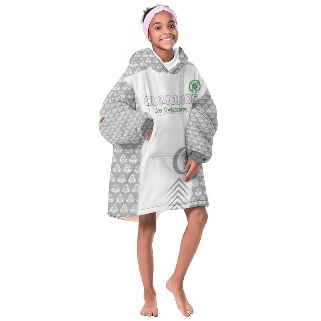 Custom Comoros Football Kid Wearable Blanket Hoodie Go Champions White Les Coelacantes - Wonder Print Shop