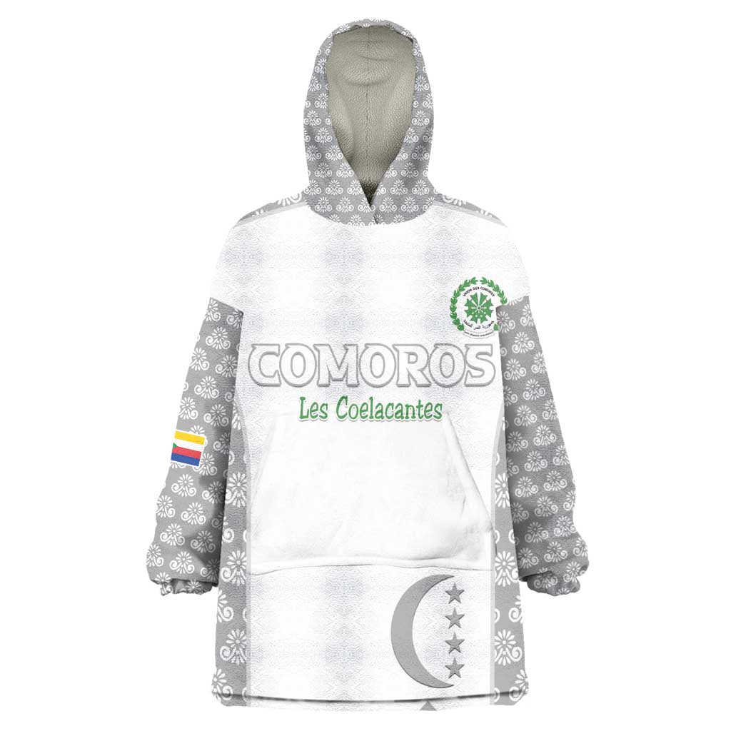 Custom Comoros Football Kid Wearable Blanket Hoodie Go Champions White Les Coelacantes - Wonder Print Shop