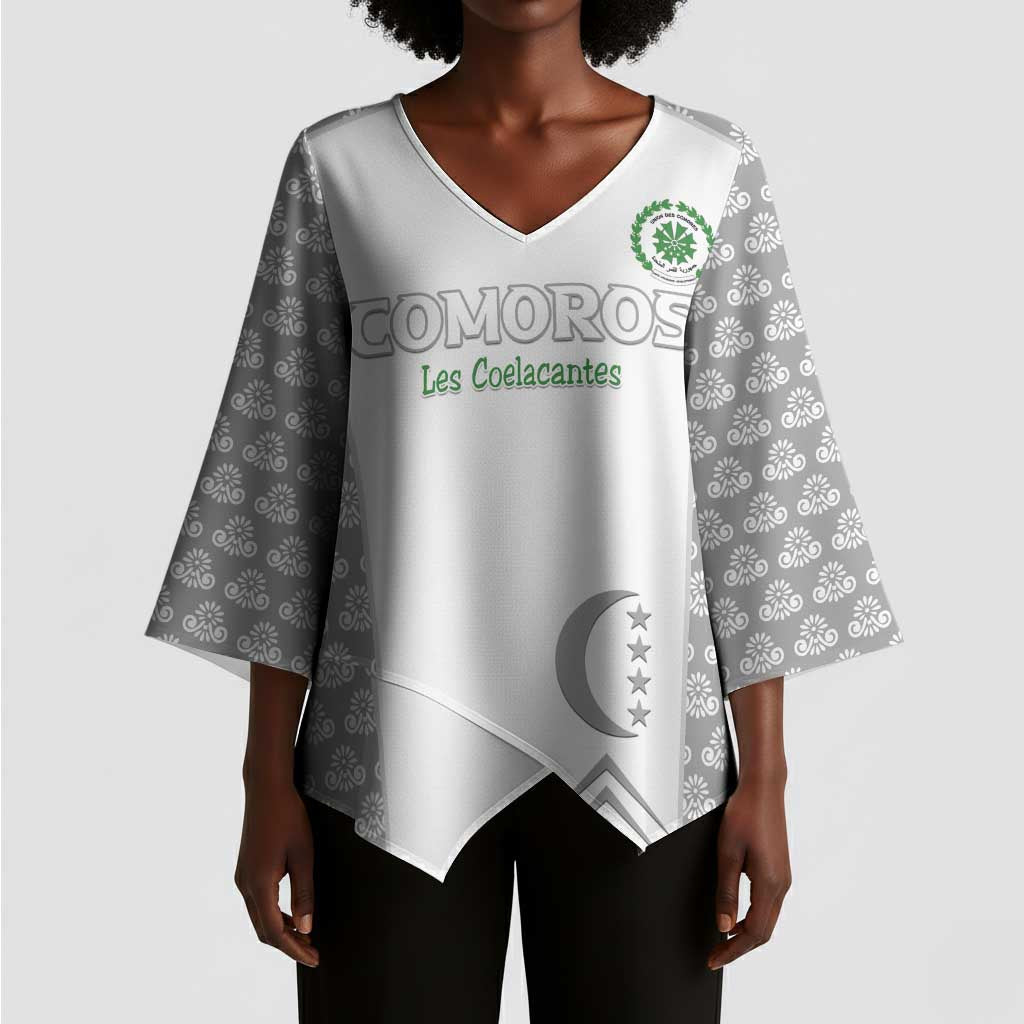 Custom Comoros Football Kimono Sleeve Blouse Go Champions White Les Coelacantes - Wonder Print Shop