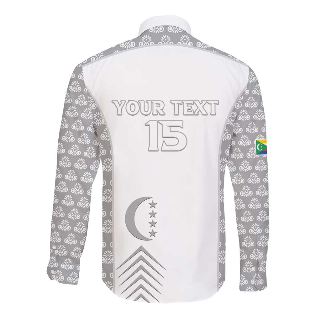 Custom Comoros Football Long Sleeve Button Shirt Go Champions White Les Coelacantes - Wonder Print Shop