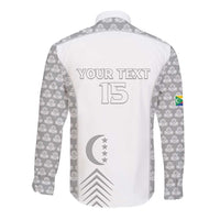 Custom Comoros Football Long Sleeve Button Shirt Go Champions White Les Coelacantes - Wonder Print Shop