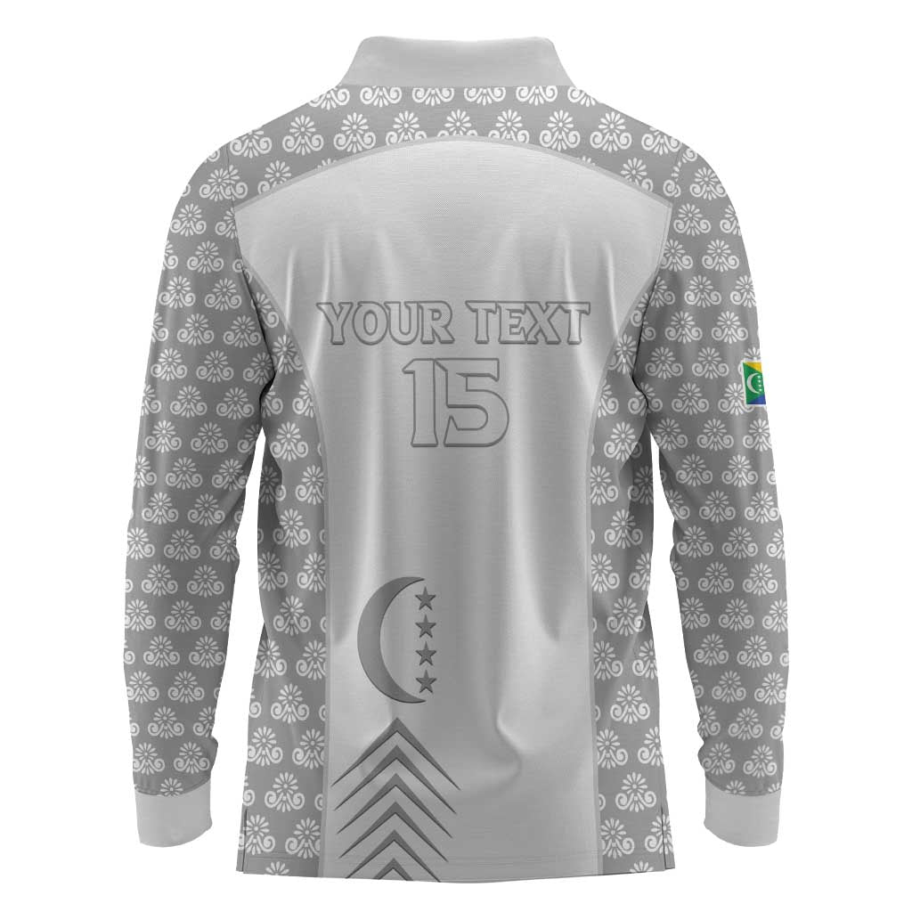 Custom Comoros Football Long Sleeve Polo Shirt Go Champions White Les Coelacantes - Wonder Print Shop