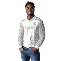 Custom Comoros Football Long Sleeve Polo Shirt Go Champions White Les Coelacantes - Wonder Print Shop