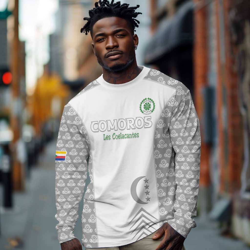 Custom Comoros Football Long Sleeve Shirt Go Champions White Les Coelacantes - Wonder Print Shop