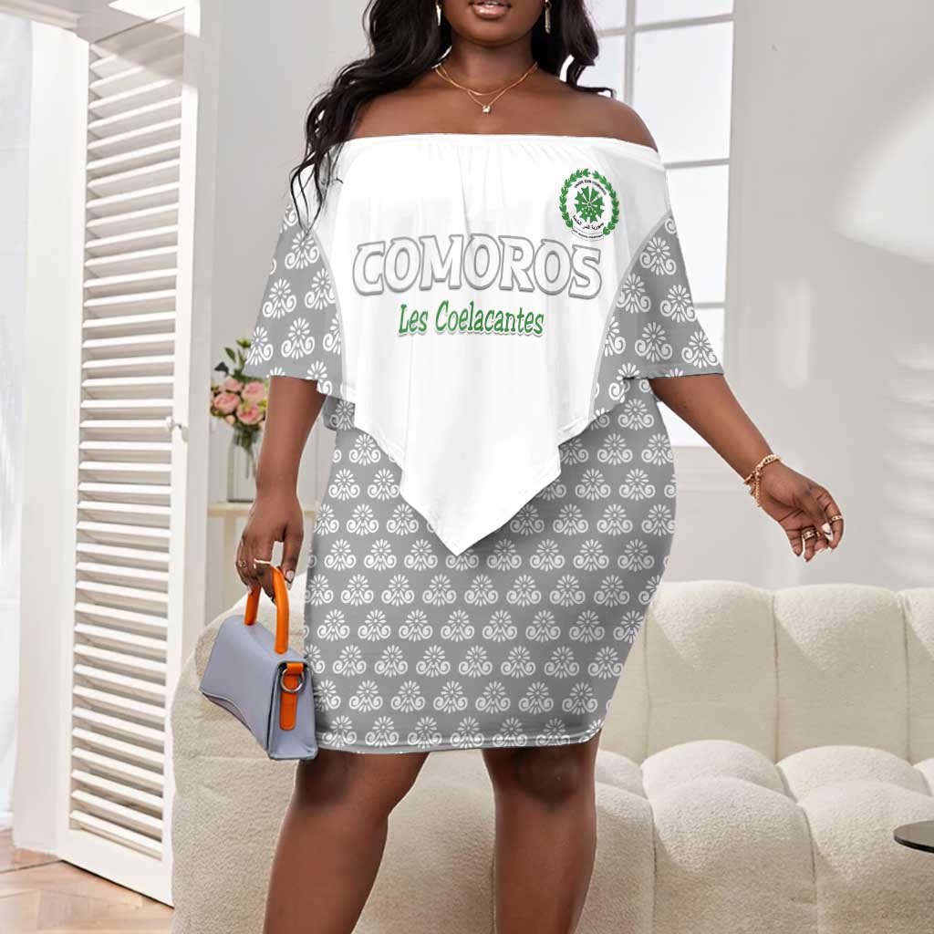 Custom Comoros Football Off Shoulder Short Dress Go Champions White Les Coelacantes - Wonder Print Shop