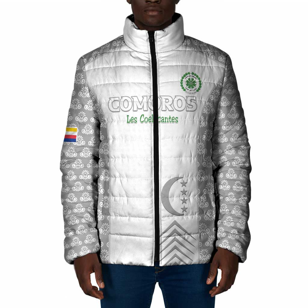 Custom Comoros Football Padded Jacket Go Champions White Les Coelacantes - Wonder Print Shop