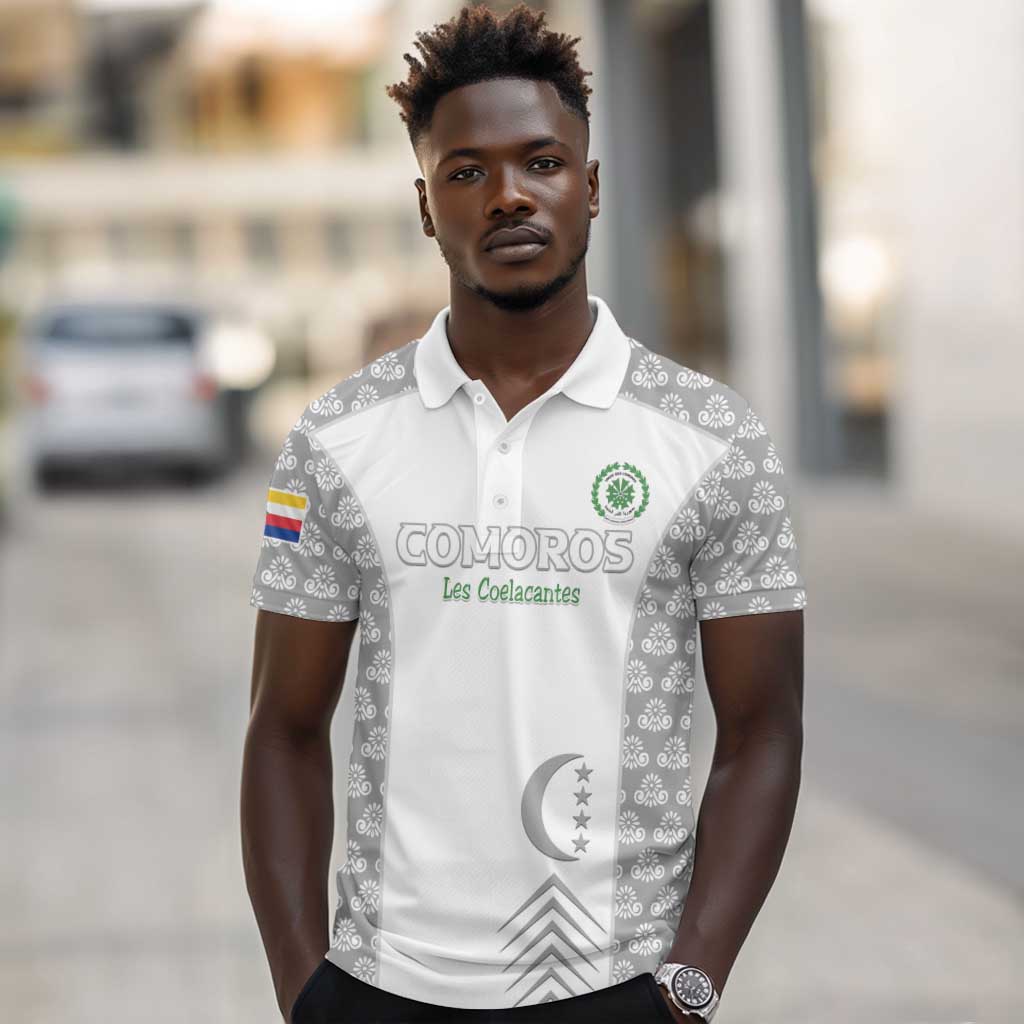 Custom Comoros Football Polo Shirt Go Champions White Les Coelacantes LT15