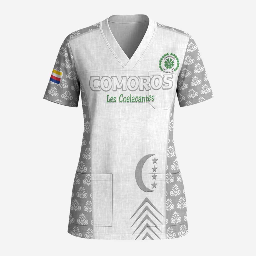 Custom Comoros Football Scrub Top Go Champions White Les Coelacantes - Wonder Print Shop