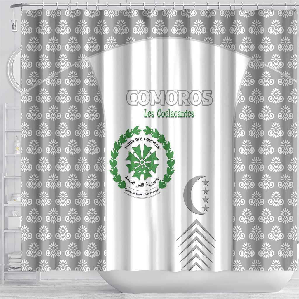 Comoros Football Shower Curtain Go Champions White Les Coelacantes - Wonder Print Shop