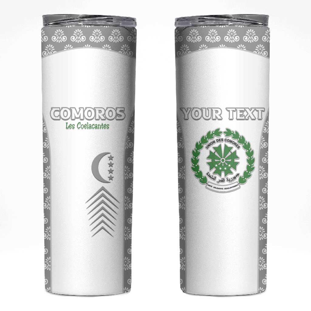 Custom Comoros Football Skinny Tumbler Go Champions White Les Coelacantes - Wonder Print Shop