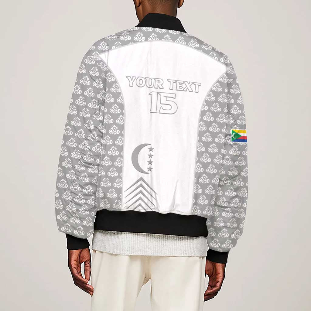Custom Comoros Football Sleeve Zip Bomber Jacket Go Champions White Les Coelacantes - Wonder Print Shop