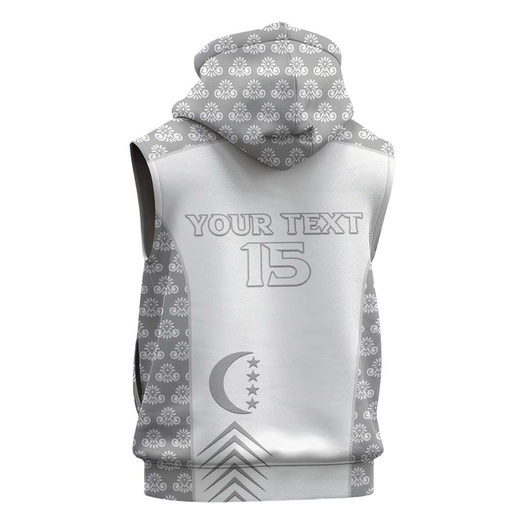Custom Comoros Football Sleeveless Hoodie Go Champions White Les Coelacantes - Wonder Print Shop