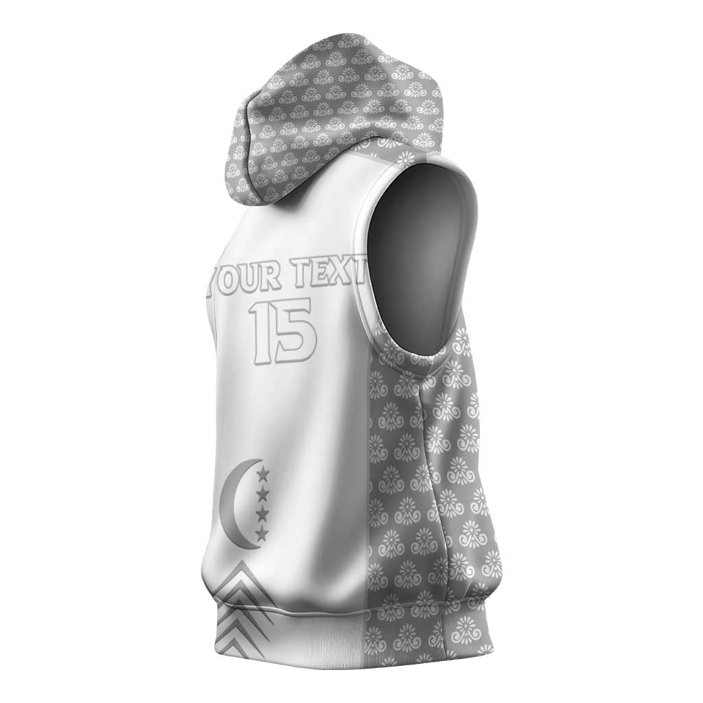 Custom Comoros Football Sleeveless Hoodie Go Champions White Les Coelacantes - Wonder Print Shop