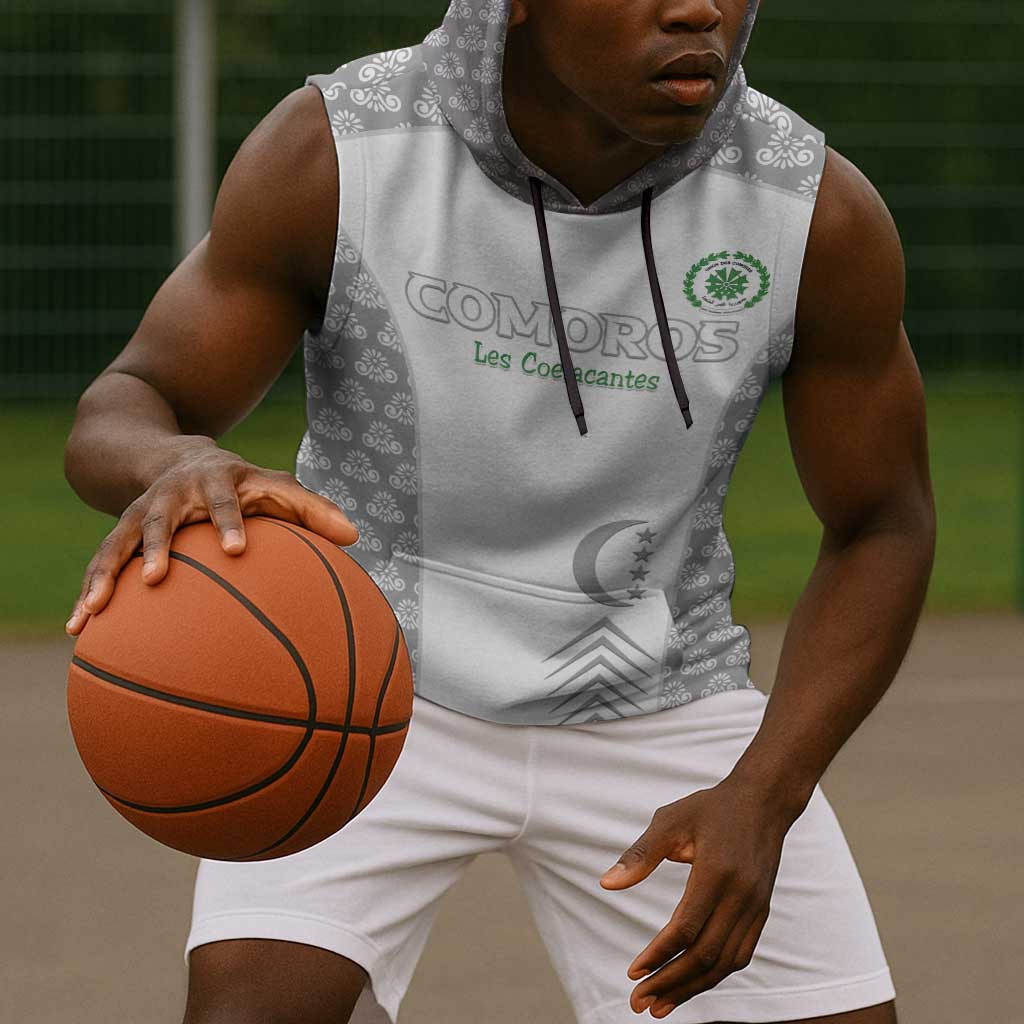 Custom Comoros Football Sleeveless Hoodie Go Champions White Les Coelacantes - Wonder Print Shop