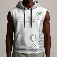 Custom Comoros Football Sleeveless Hoodie Go Champions White Les Coelacantes - Wonder Print Shop