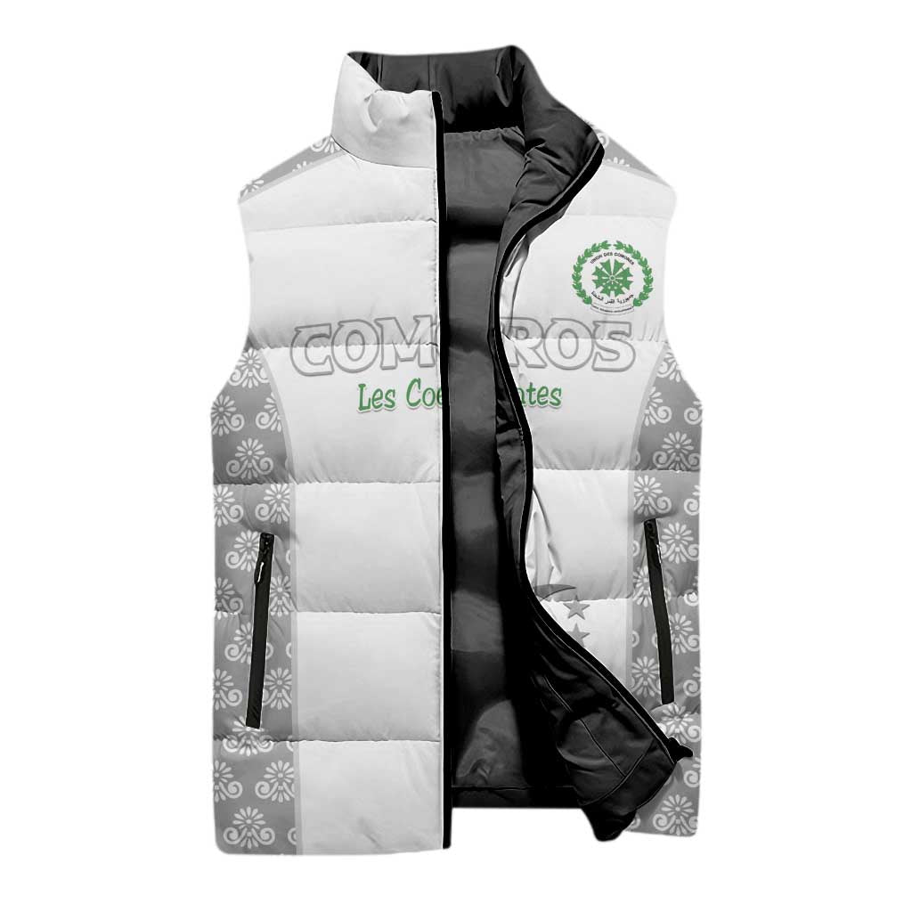 Custom Comoros Football Sleeveless Puffer Jacket Go Champions White Les Coelacantes - Wonder Print Shop