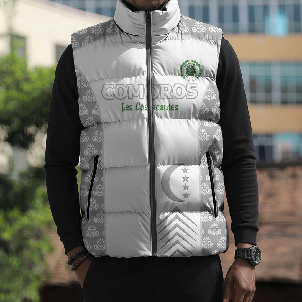 Custom Comoros Football Sleeveless Puffer Jacket Go Champions White Les Coelacantes - Wonder Print Shop