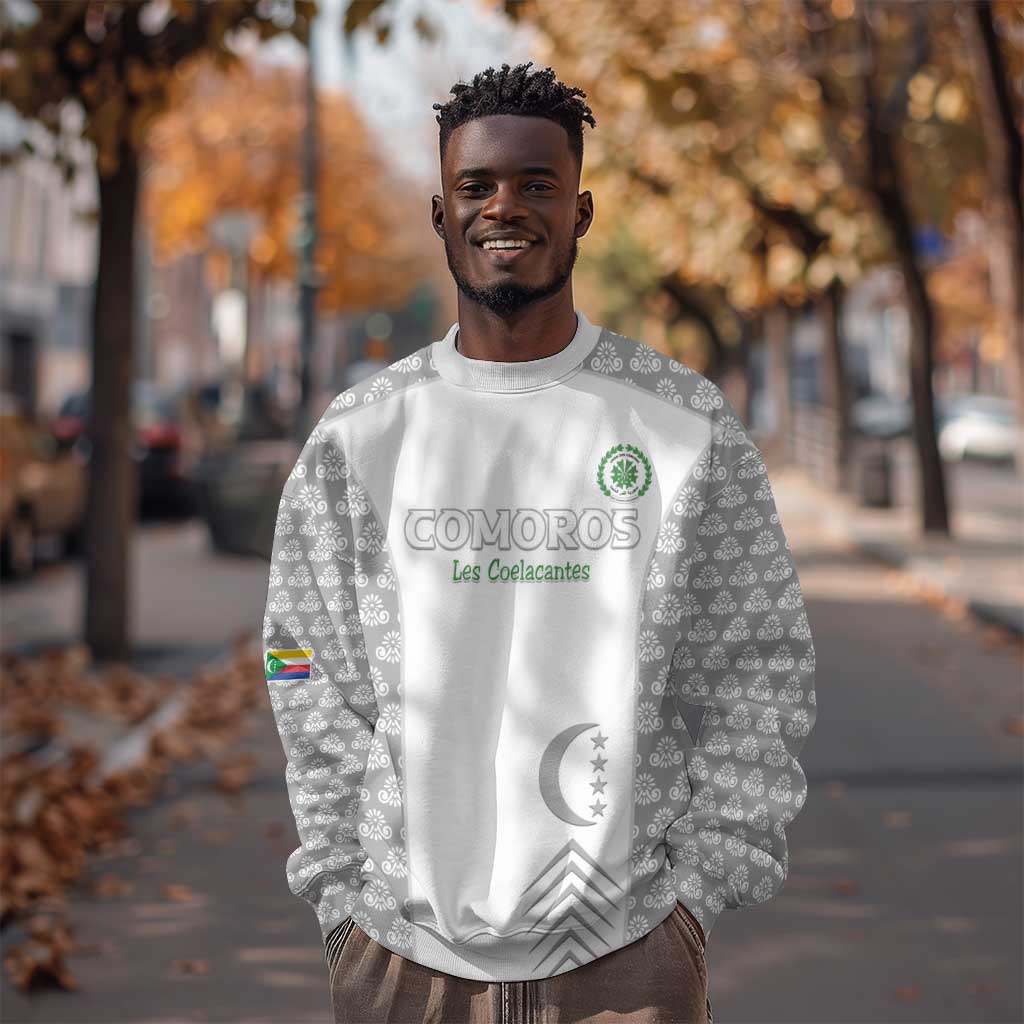 Custom Comoros Football Sweatshirt Go Champions White Les Coelacantes - Wonder Print Shop