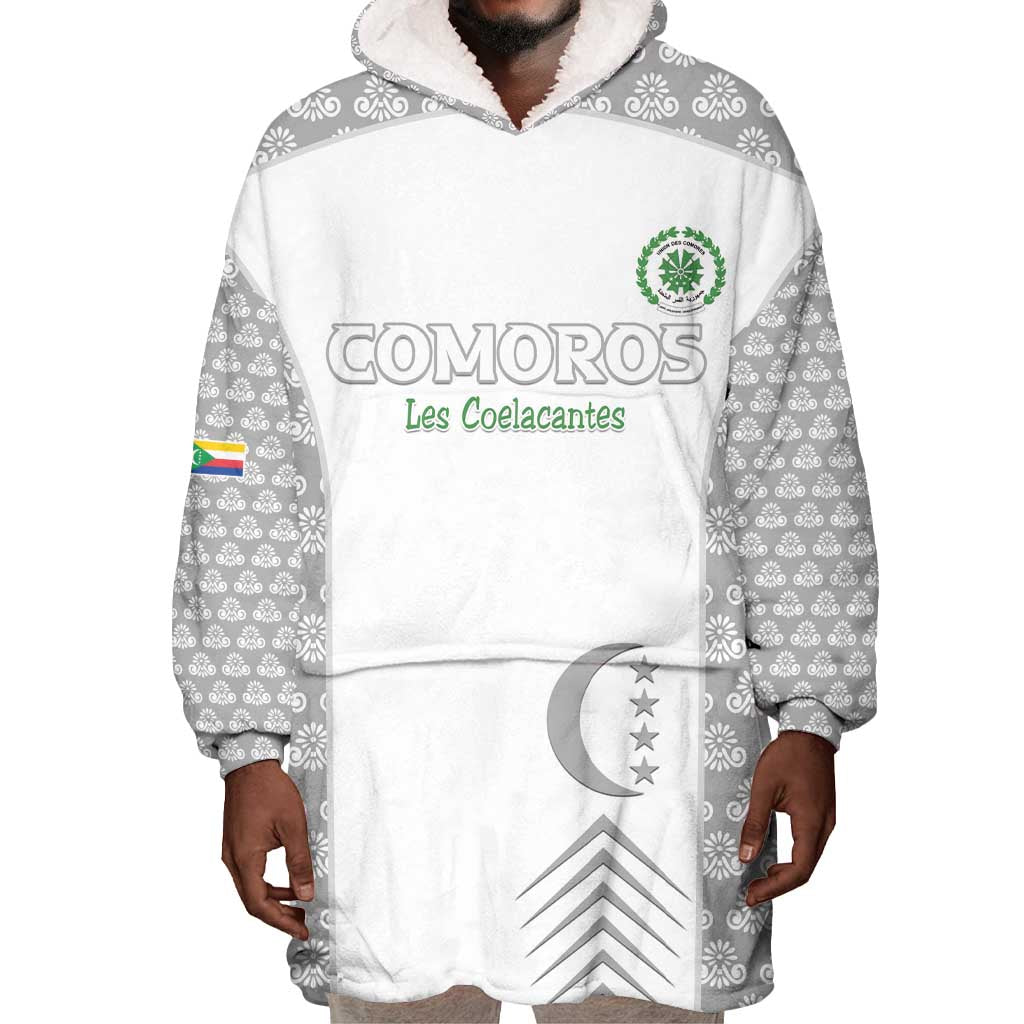 Custom Comoros Football Wearable Blanket Hoodie Go Champions White Les Coelacantes - Wonder Print Shop