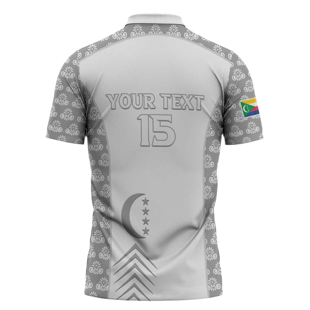 Custom Comoros Football Zipper Polo Shirt Go Champions White Les Coelacantes - Wonder Print Shop