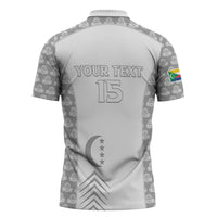 Custom Comoros Football Zipper Polo Shirt Go Champions White Les Coelacantes - Wonder Print Shop