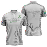 Custom Comoros Football Zipper Polo Shirt Go Champions White Les Coelacantes - Wonder Print Shop