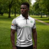 Custom Comoros Football Zipper Polo Shirt Go Champions White Les Coelacantes - Wonder Print Shop
