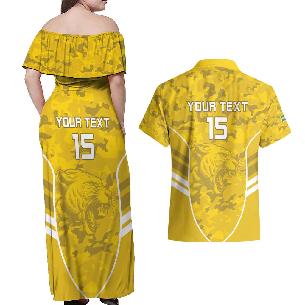 Custom Gabon Football Couples Matching Off Shoulder Maxi Dress and Hawaiian Shirt Go Panthers