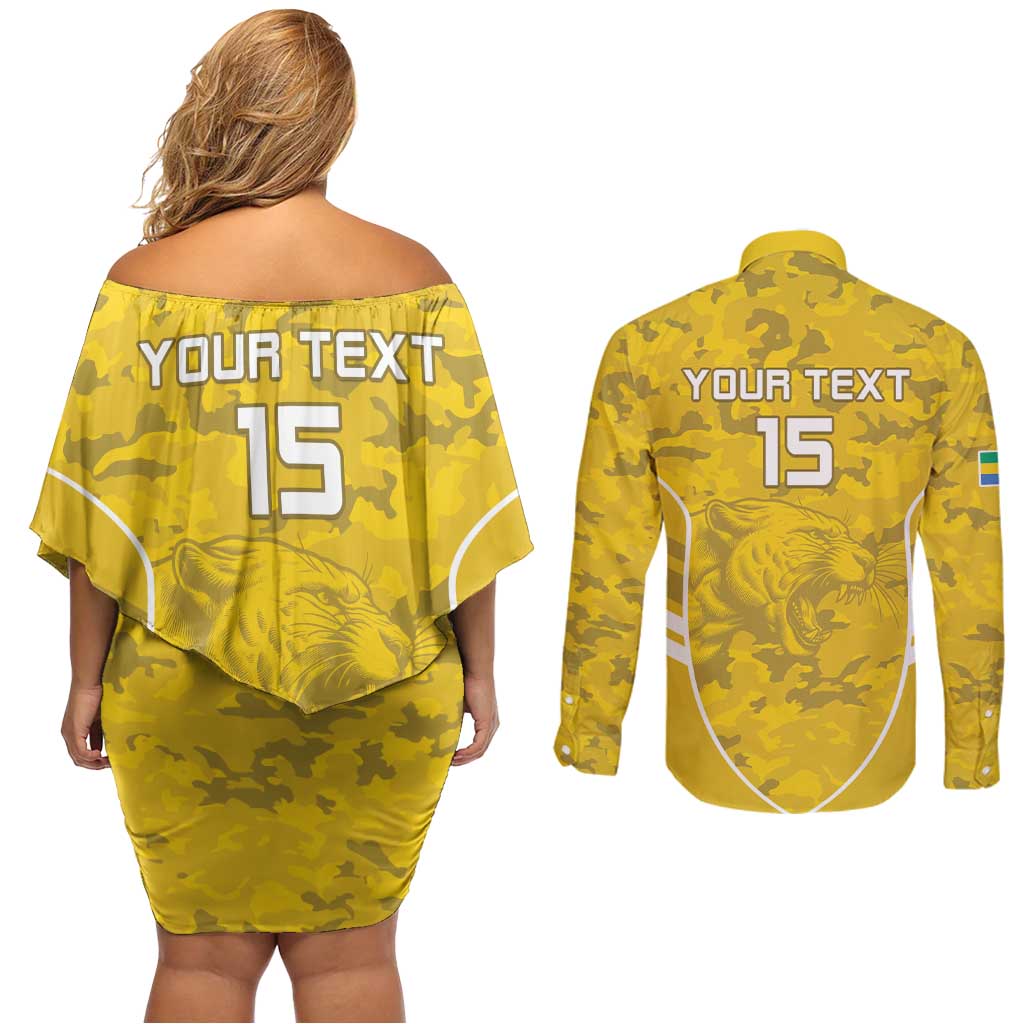 Custom Gabon Football Couples Matching Off Shoulder Short Dress and Long Sleeve Button Shirt Go Panthers