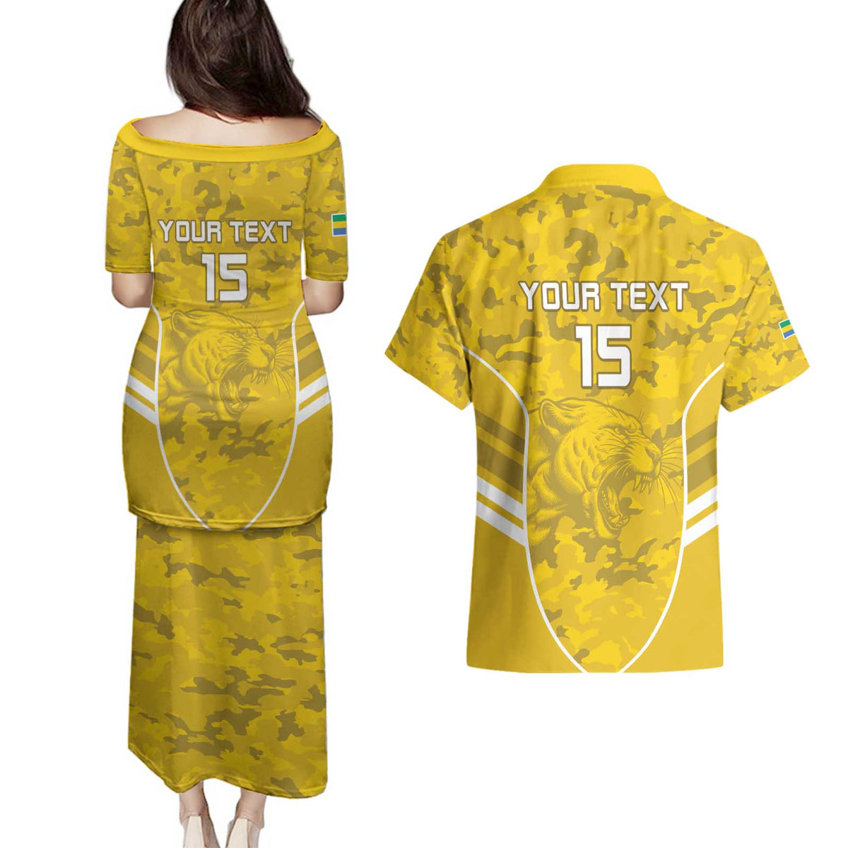 Custom Gabon Football Couples Matching Puletasi and Hawaiian Shirt Go Panthers