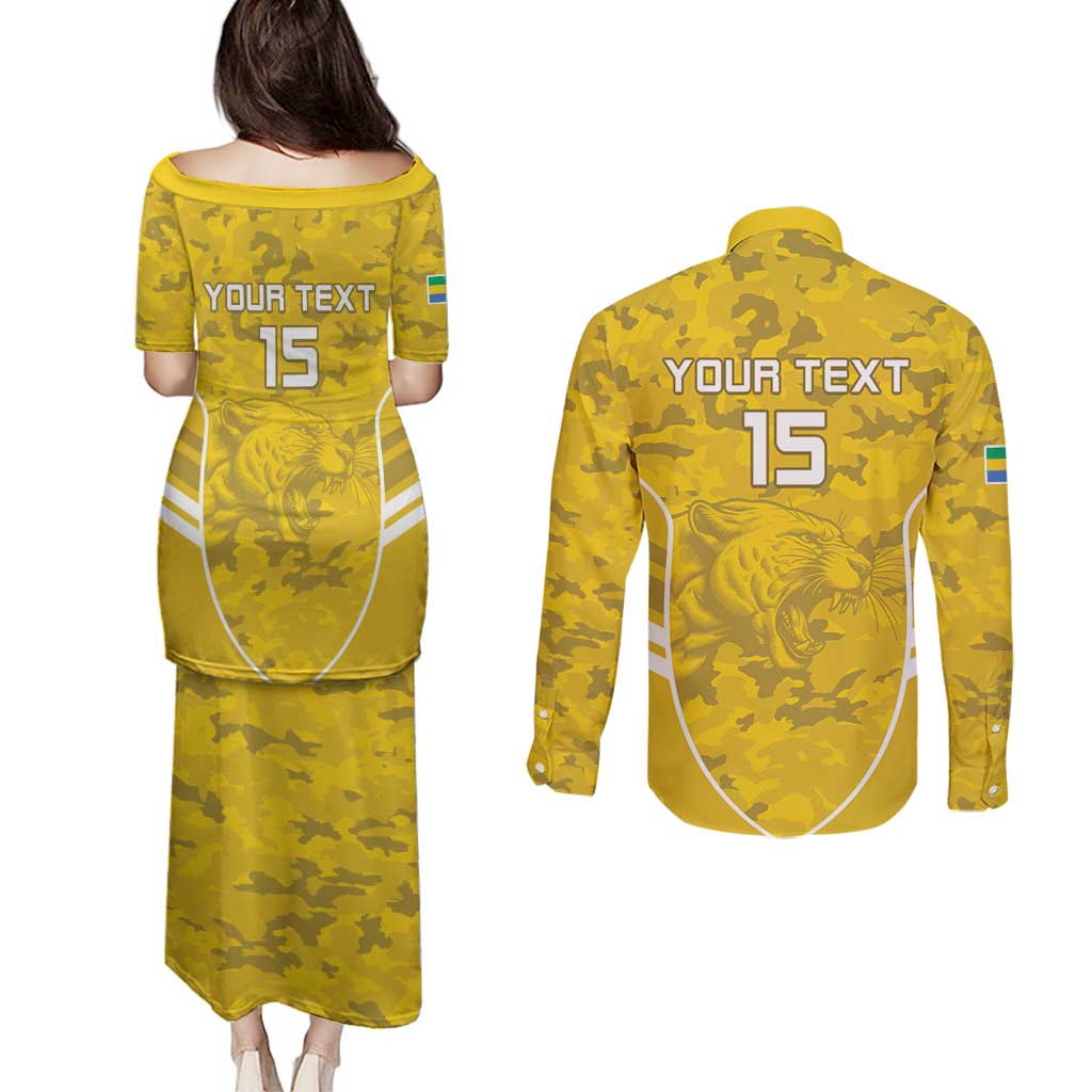 Custom Gabon Football Couples Matching Puletasi and Long Sleeve Button Shirt Go Panthers