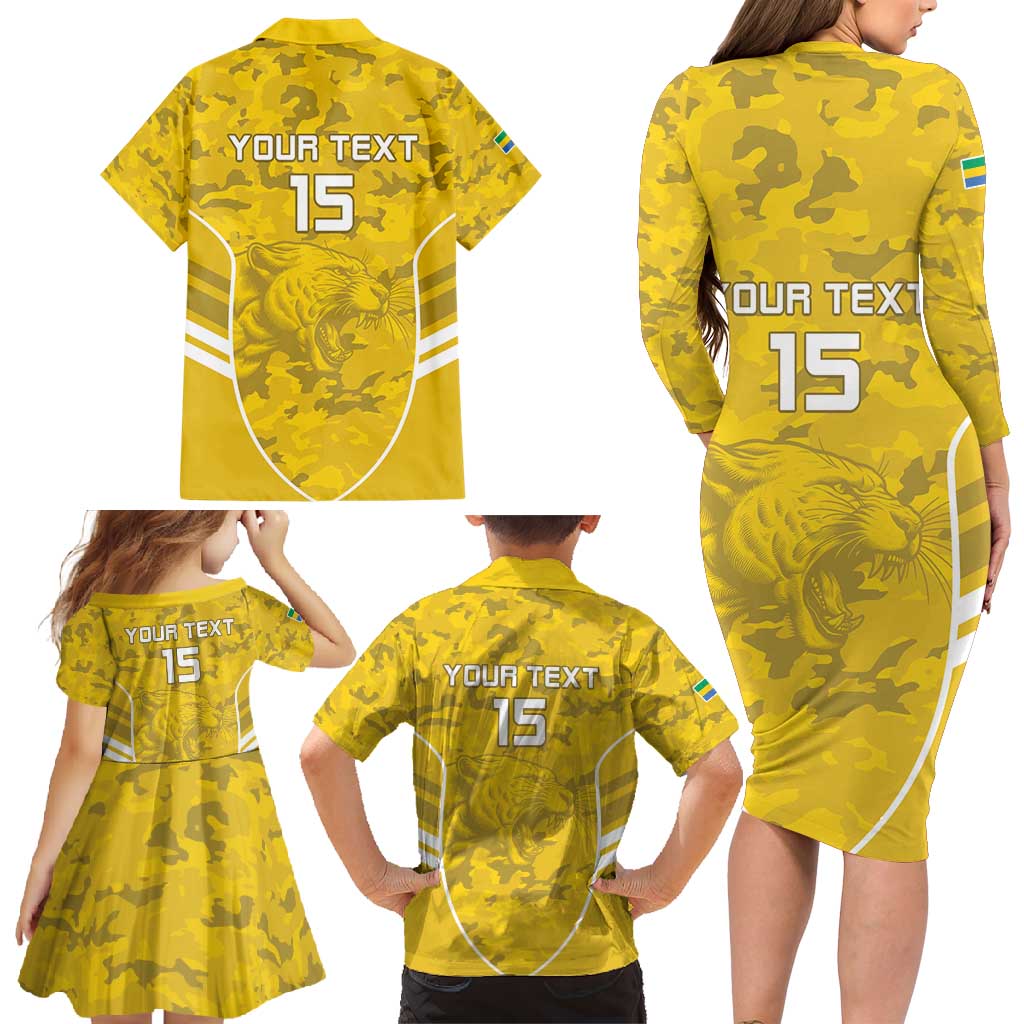 Custom Gabon Football Family Matching Long Sleeve Bodycon Dress and Hawaiian Shirt Go Panthers
