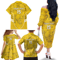 Custom Gabon Football Family Matching Off The Shoulder Long Sleeve Dress and Hawaiian Shirt Go Panthers