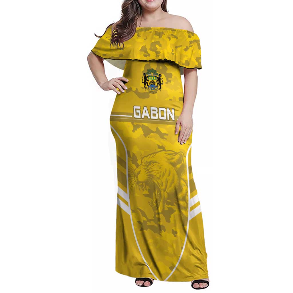 Custom Gabon Football Family Matching Off Shoulder Maxi Dress and Hawaiian Shirt Go Panthers