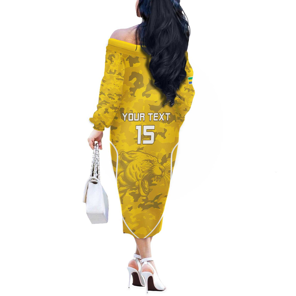 Custom Gabon Football Off The Shoulder Long Sleeve Dress Go Panthers